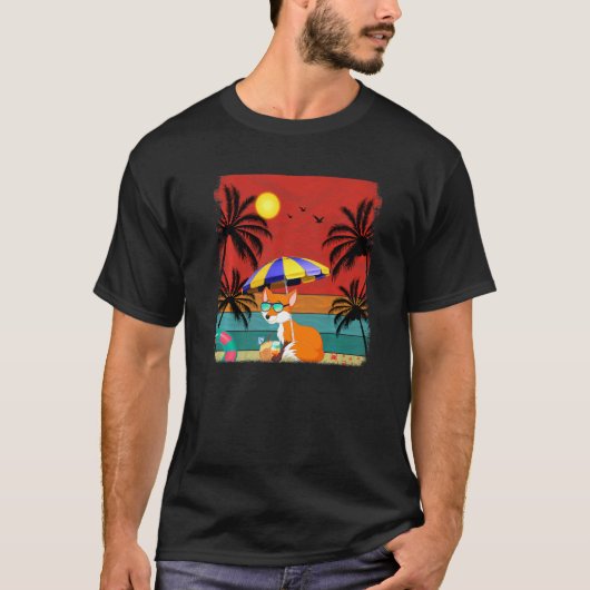 Beach Coconut Tree Retro Graphic Fox Summer T-shirt (Voorkant)