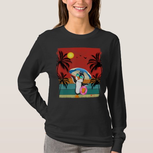 Beach Coconut Tree Retro Graphic Penguin Summer T-shirt (Voorkant)
