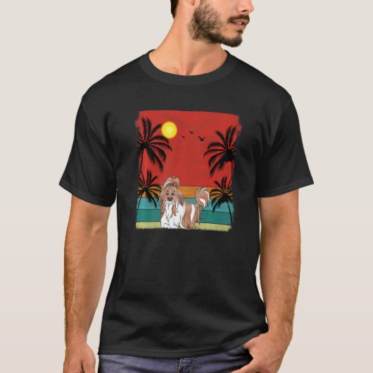 Beach Coconut Tree Retro Graphic Ship Tzu Dog Sum T-shirt (Voorkant)