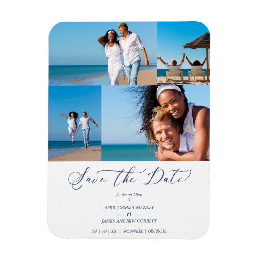 Beach Collage 4 Photos Modern Couple Wedding Magneet (Verticaal)