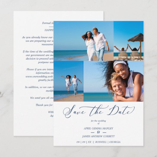 Beach Collage 4 Photos Modern Couple Wedding Save The Date (Voorkant / Achterkant)