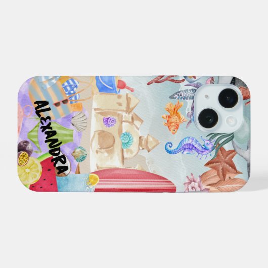 Beach Collage, Ocean & Summer Vibes Telefoonhoesje iPhone 15 Case (Achterkant horizontaal)