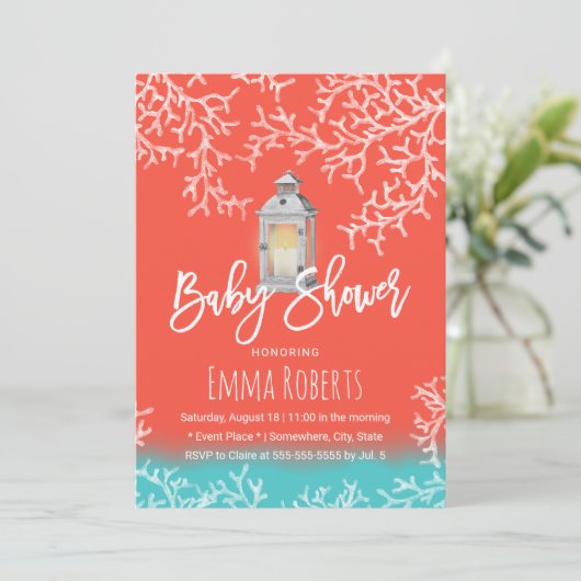 Beach Coral Reef &  Lantern Baby shower Kaart (Staand voorkant)