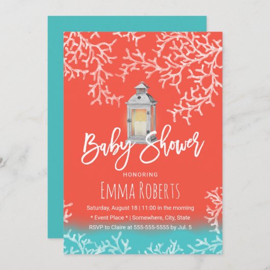 Beach Coral Reef &  Lantern Baby shower Kaart (Voorkant / Achterkant)