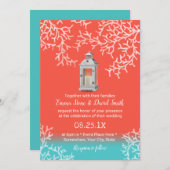 Beach Coral Reef & Rustic Lantern Wedding Kaart (Voorkant / Achterkant)