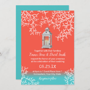 Beach Coral Reef & Rustic Lantern Wedding Kaart