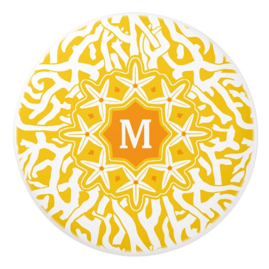 Beach Coral Reef Starfish Monogram Sunny Yellow Keramische Knop (Voorkant)