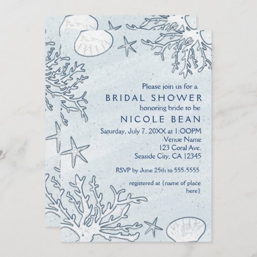Beach Coral Reef Zee Shell & Starfish Invitations Kaart (Voorkant / Achterkant)