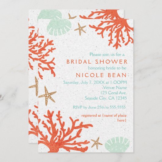 Beach Coral Reef Zee Shell & Starfish Invitations Kaart (Voorkant / Achterkant)