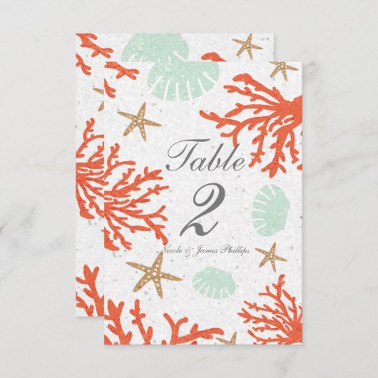 Beach Coral Reef Zee Shell & Starfish Table Number Kaart (Voorkant / Achterkant)