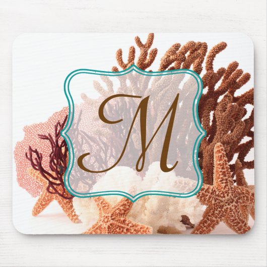 Beach Coral Star Fish Monogram Initiaal Muismat (Voorkant)