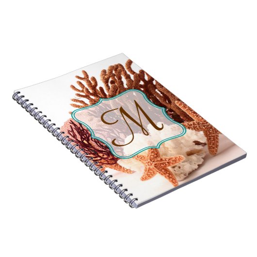 Beach Coral Star Fish Monogram Initiaal Notitieboe Notitieboek (Rechterzijde)