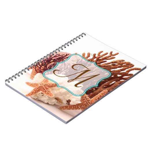 Beach Coral Star Fish Monogram Initiaal Notitieboe Notitieboek (Linkerzijde)