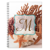 Beach Coral Star Fish Monogram Initiaal Notitieboe Notitieboek (Voorkant)
