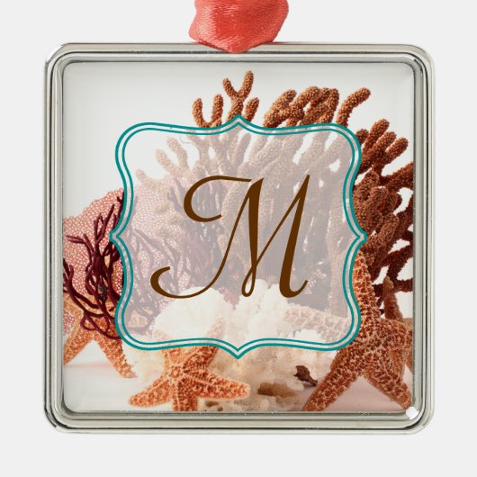 Beach Coral Star Fish Monogram Initiaal Ornament (Voorkant)