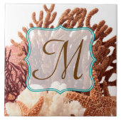 Beach Coral Star Fish Sand Monogram Displayile Tegeltje (Voorkant)