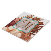 Beach Coral Star Fish Sand Monogram Displayile Tegeltje (Zijkant)