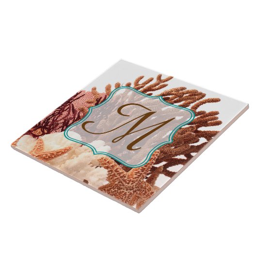 Beach Coral Star Fish Sand Monogram Displayile Tegeltje (Zijkant)