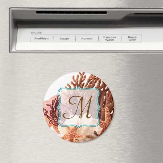 Beach Coral Star Fish Sand Monogram Initiaal Magne Magneet (Insitu (Vaatwasser))