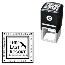 Beach Cottage Jouw naam en Address Square Zelfinktende Stempel
