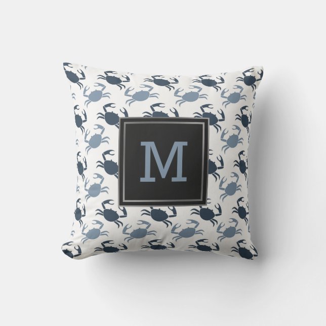 Beach Cottage OutdoorKussens Nautical Blue Crabs Buitenkussen (Voorkant)