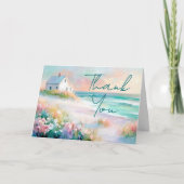 Beach Cottage Pastel Waterverf Bedankkaart (Voorkant)