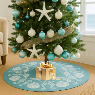  Beach Cottage schelpen wit blauw Kerstboom Rok