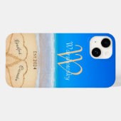 Beach Couple Hearts in Sand Family Monogram Hoesje (Achterkant (horizontaal))