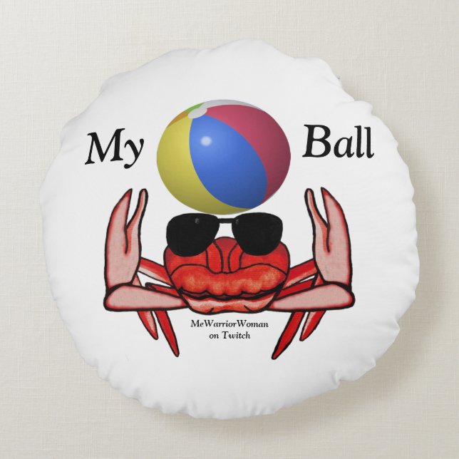 Beach Crab, My Ball, MeWarriorWoman op Twitch Rond Kussen (Achterkant)