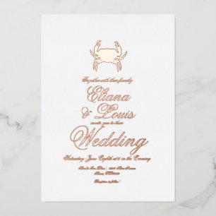Beach Crab Wedding Prigedrukte Folie Uitnodiging