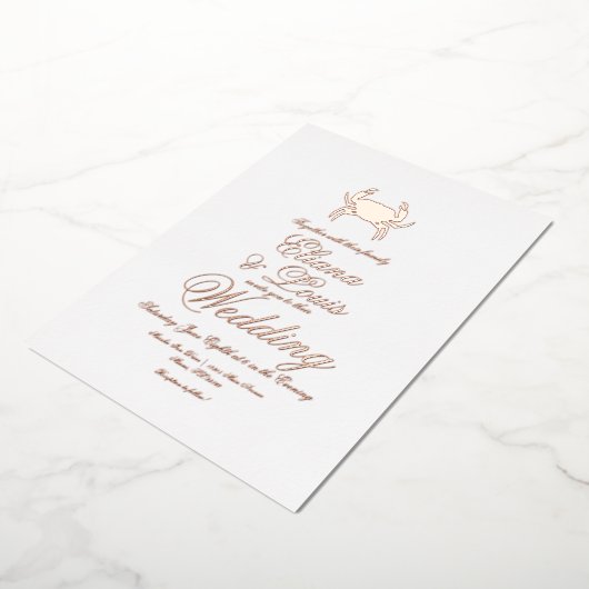 Beach Crab Wedding Prigedrukte Folie Uitnodiging (Gedraaid)