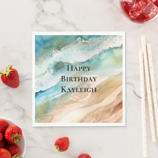 Beach Cream Aqua Ocean Verjaardag Servet (Insitu)