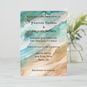 Beach Cream Aqua Ocean Wedding Kaart