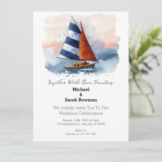 Beach Cruise Boot Bruiloft uitnodiging (Staand voorkant)