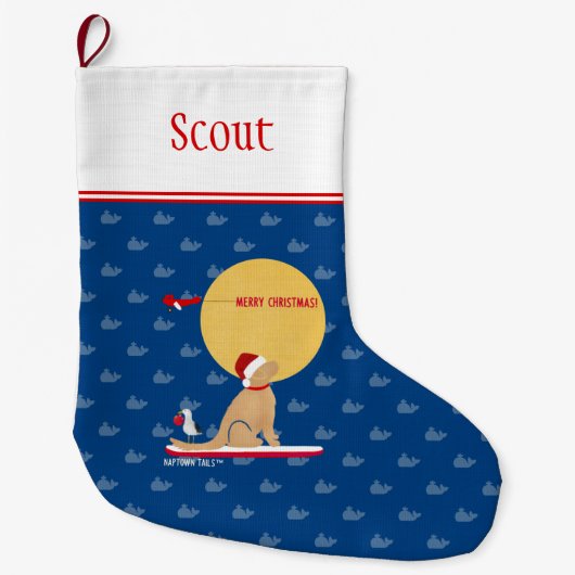 Beach dag walvissen surfen gouden hond kous grote kerstsok (Voorkant)