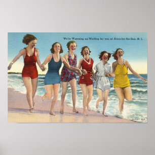 Beach dames in zwempakken Poster
