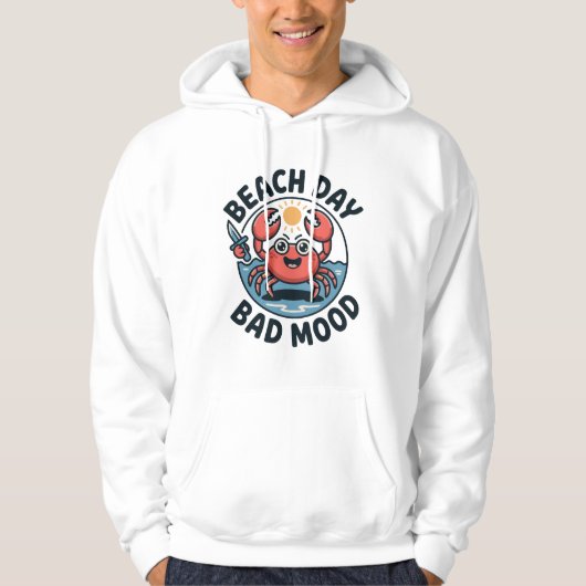 Beach Day Bad Mood – Funny Crab Cartoon Summer T‑S Hoodie (Voorkant)