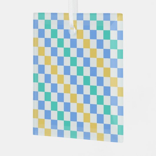 Beach day diagonal checkerboard pattern glas ornament (Voorkant links)