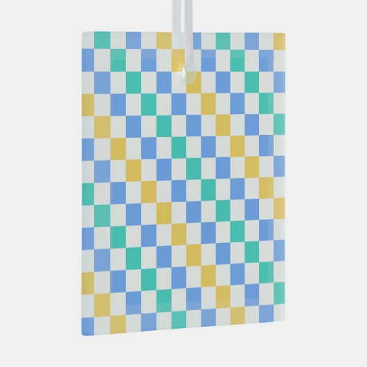 Beach day diagonal checkerboard pattern glas ornament (Voorkant Rechts)