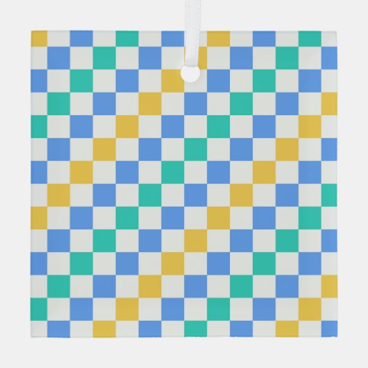 Beach day diagonal checkerboard pattern glas ornament (Achterkant)