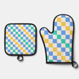 Beach day diagonal checkerboard pattern ovenwant & pannenlap set