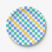 Beach day diagonal checkerboard pattern papieren bordje (Voorkant)