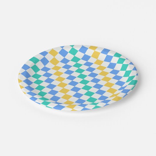 Beach day diagonal checkerboard pattern papieren bordje (Gekanteld)