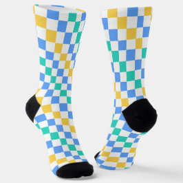Beach day diagonal checkerboard pattern sokken