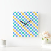Beach day diagonal checkerboard pattern vierkante klok (Huis)