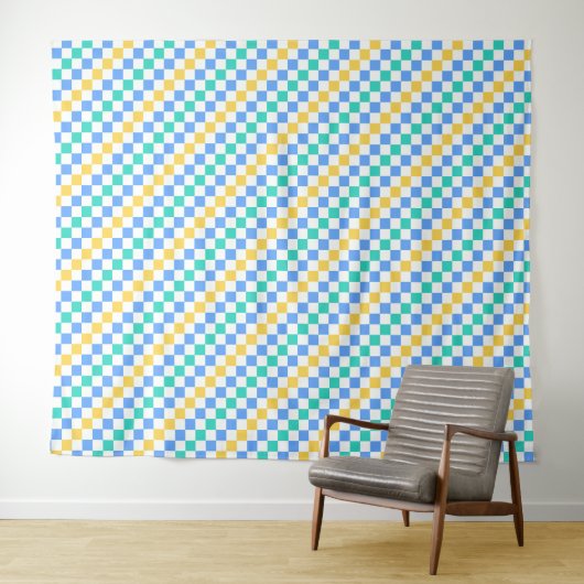 Beach day diagonal checkerboard pattern wandkleed (In Situ (horizontaal))
