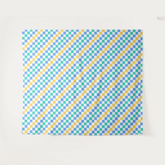 Beach day diagonal checkerboard pattern wandkleed (Voorkant (horizontaal))
