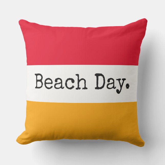 BEACH DAY Leuk Helder Rood Geel Wit Strepen Buitenkussen (Voorkant)