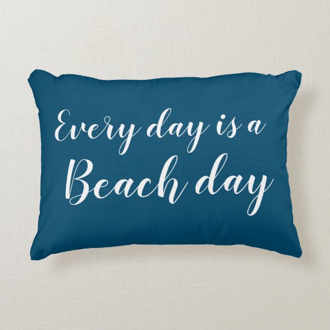 Beach Day Navy Script Beach Accent Pillow Kussen (Voorkant)