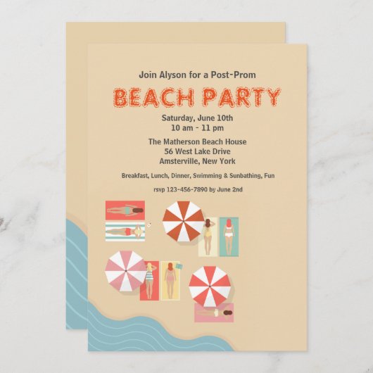 Beach Day Party uitnodiging (Voorkant / Achterkant)
